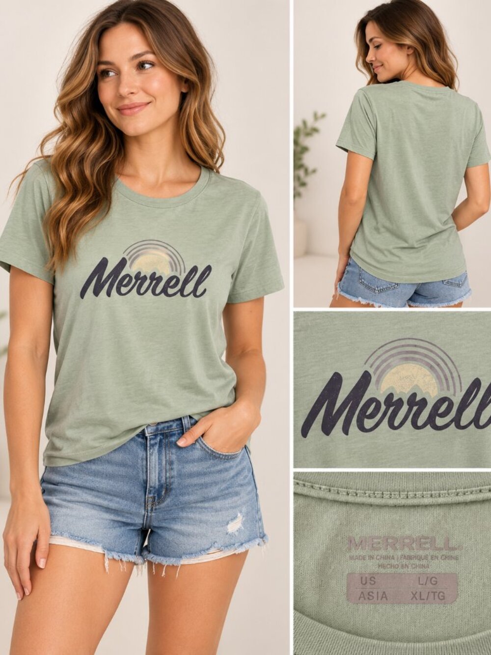 Merrell Sage Green Graphic T-Shirt Size Large